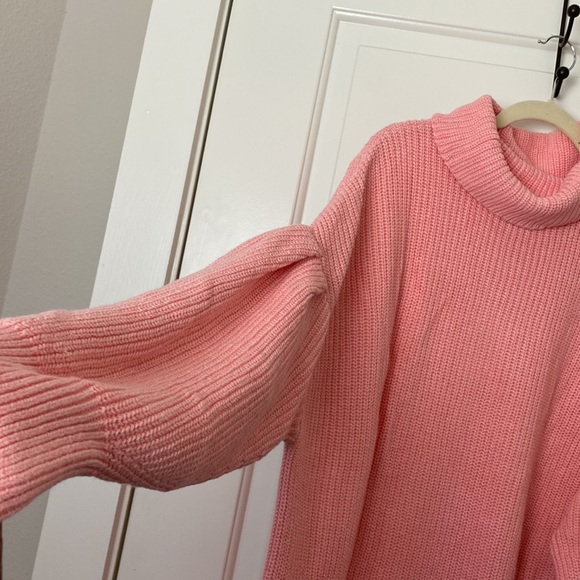 Free Assembly Cowl Neck 3X Pleated Shoulder Sweater Midi Dress Pink - Picture 7 of 15